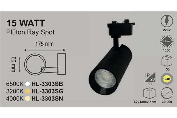 15 Watt Ray Spot Pluton Siyah Kasa